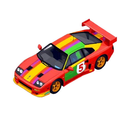 Rainbow 5, pixel art car with rainbow paint and the number 5