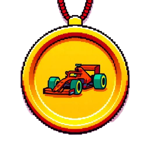 Medalla pixel art con un auto de Fórmula 1