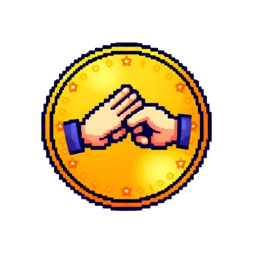 Medalla dorada pixel art con dos manos chocando los cinco